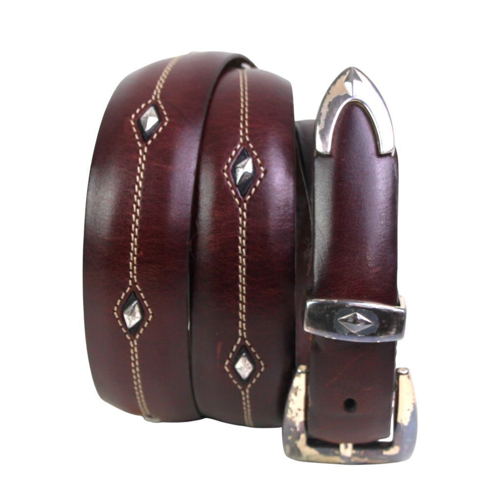 BRIGHTON BROWN REAL LEATHER 1 1/4"Wd STITCH CASUAL DRESS MEN'S BELT Sz 38 (68T